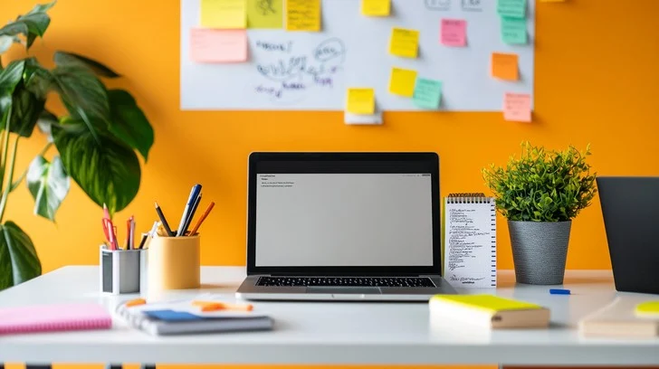 Organized workspace with planning materials